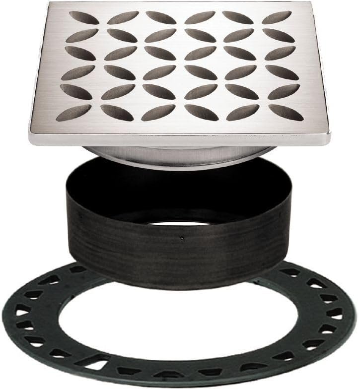 Schluter Kerdi-Drain Grate Kit with Integrated Slope Bonding Flange – Ideal for Bathroom or Wet Rooms – 4″ Brushed Stainless Steel Floral, Adjustable – KDIF4GRKEBD5