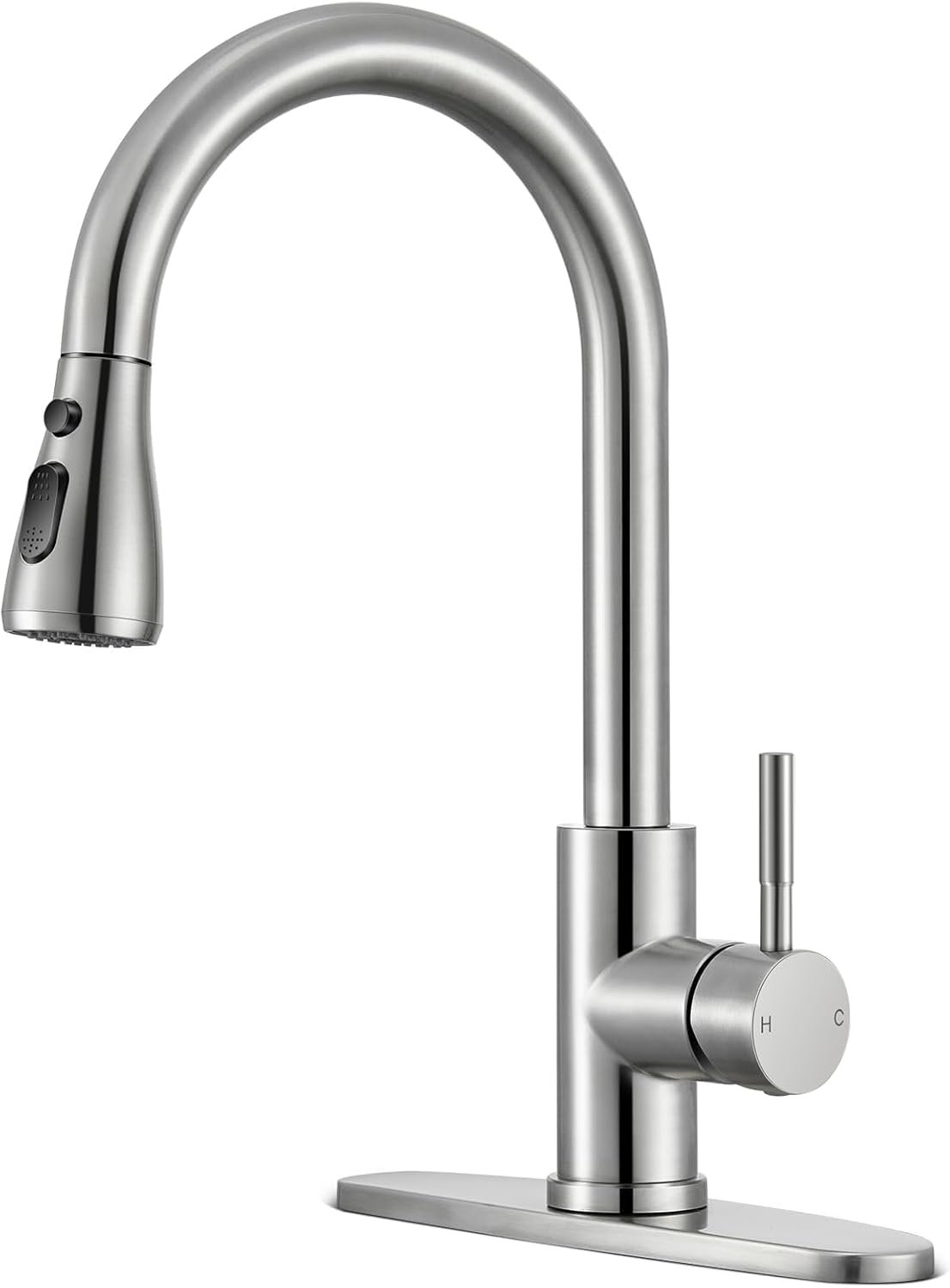 Kitchen Faucets with Pull Down Sprayer, High Arc Single Handle Stainless Steel Commercial 1 or 3 Hole Kitchen Sink Faucet for Farmhouse Camper Laundry RV Bar, Brushed Nickel