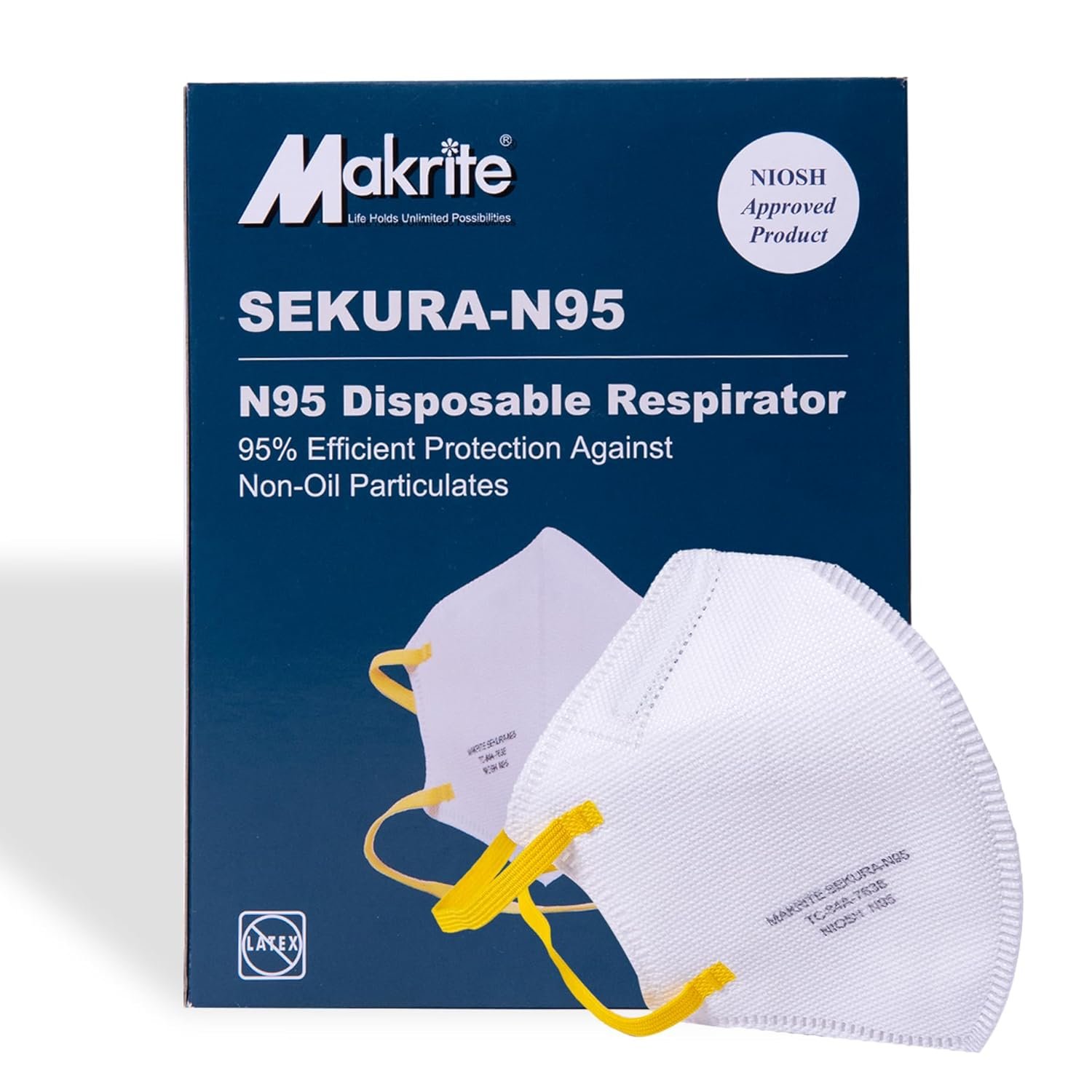 SEKURA N95 Foldable Particulate Respirator Mask, NIOSH Certified, M/L Size (Box of 40 Masks)