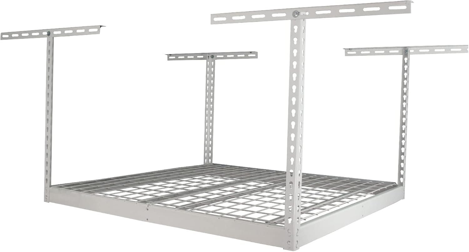 SafeRacks 4×4 Overhead Garage Storage Rack, White, 24″-45″ Height
