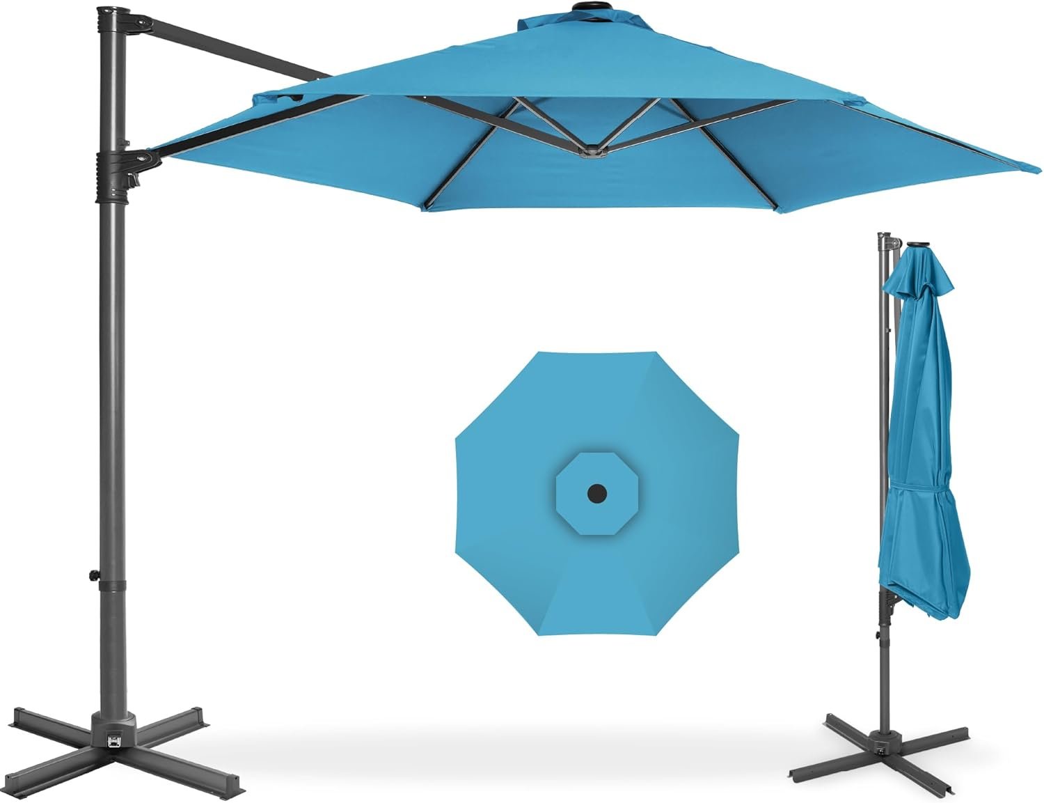 Best Choice Products 10ft Offset Cantilever Hanging Market Patio Umbrella, Smooth 360° Rotation, 8 Sturdy Ribs, Easy Adjustment – Sky Blue