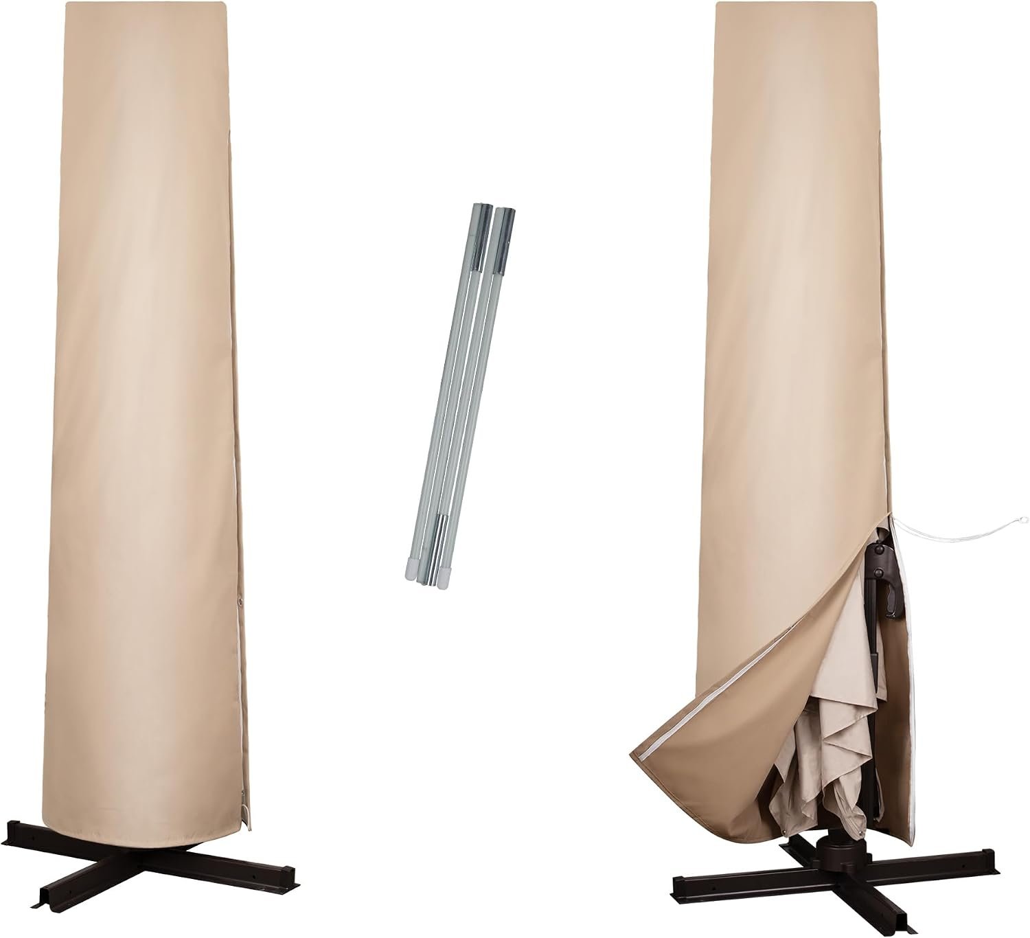 Patio Umbrella Cover for 9ft to 13ft Outdoor Umbrella, 600D Waterproof UV Resistant Cantilever Umbrella Cover with Zipper and Rod