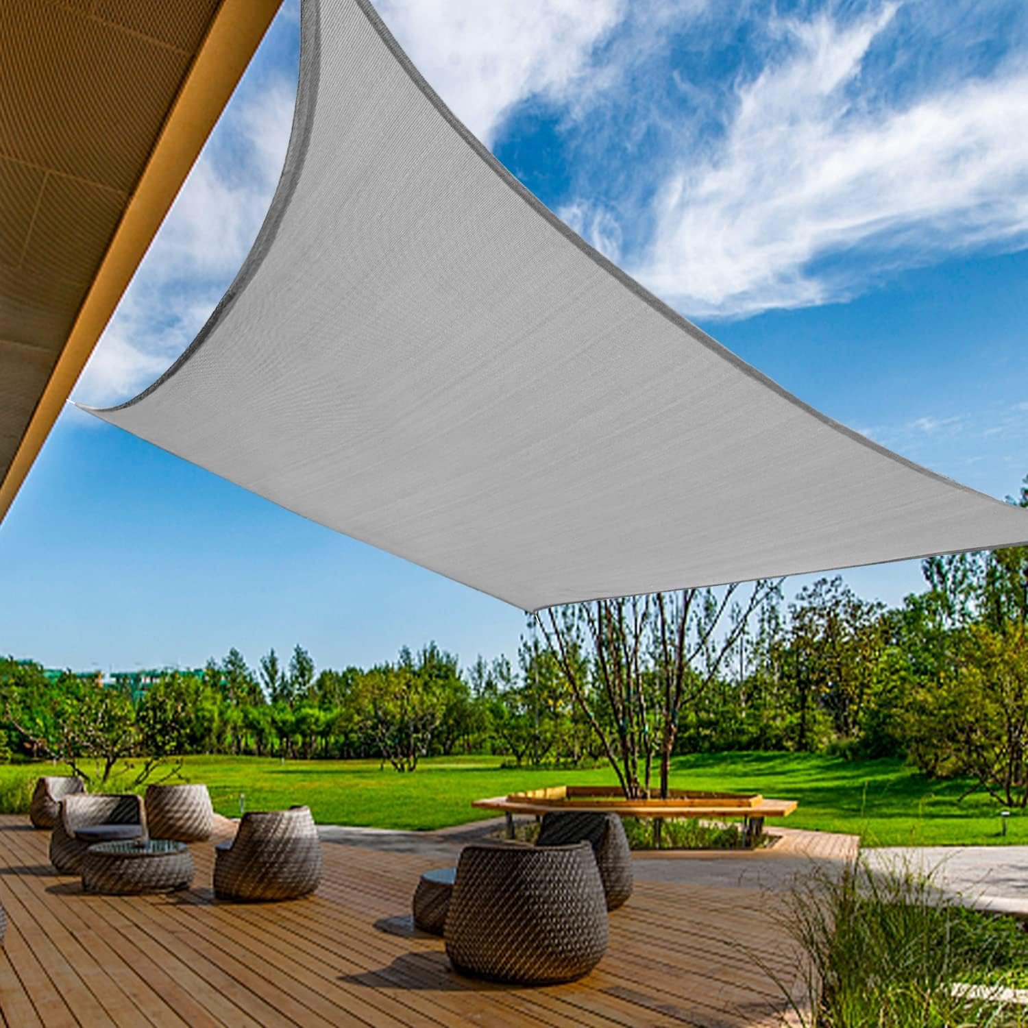 KANAGAWA Sun Shade Sail 12’x16′ Gray Rectangle UV Block Canopy Awning Shelter Fabric Cloth Screen for Outdoor Patio Garden Backyard Activities