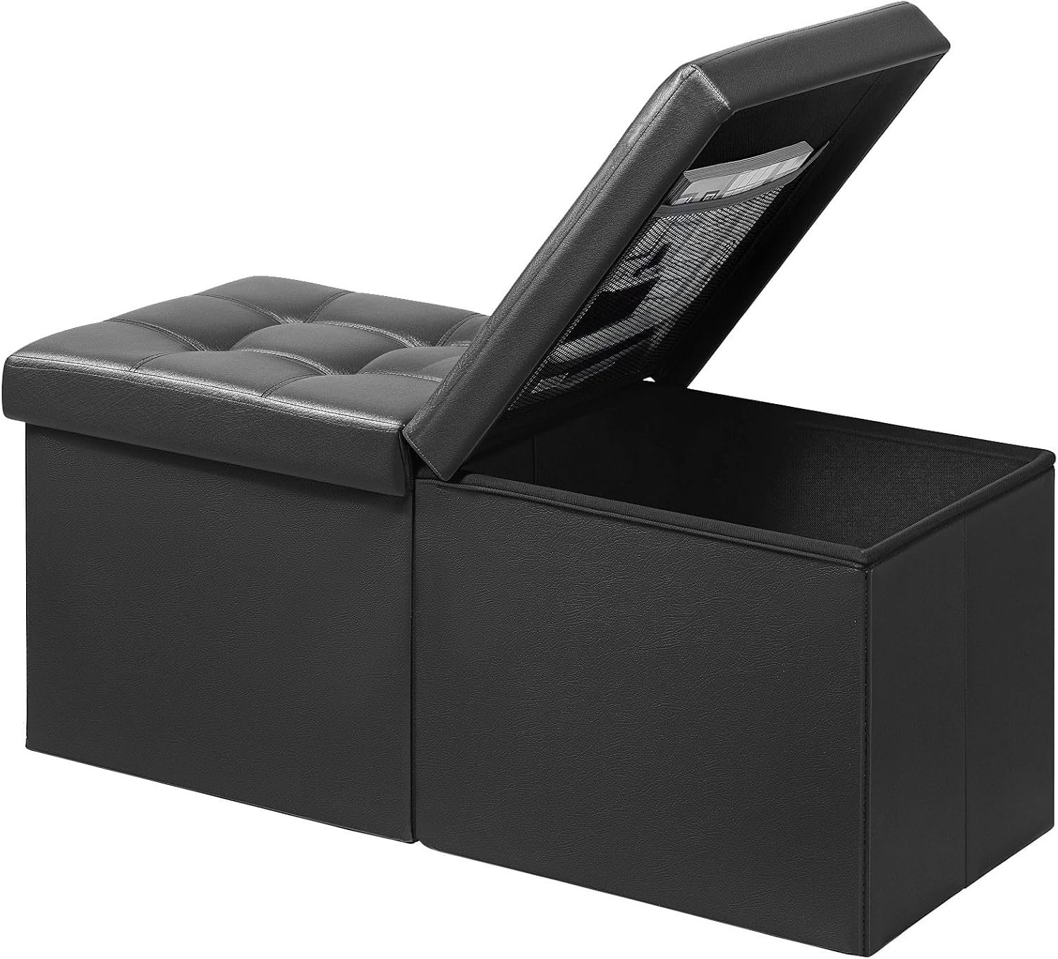 AmasSmile Footrest Ottoman Storage Bench, 34″ Leather Folding Chest, Black | Large Ottoman with Storage,Thicker Foam Padded Seat,Livingroom,Dorm,Bedroom,Entryway,Easy to install,34 x 13 x 13in
