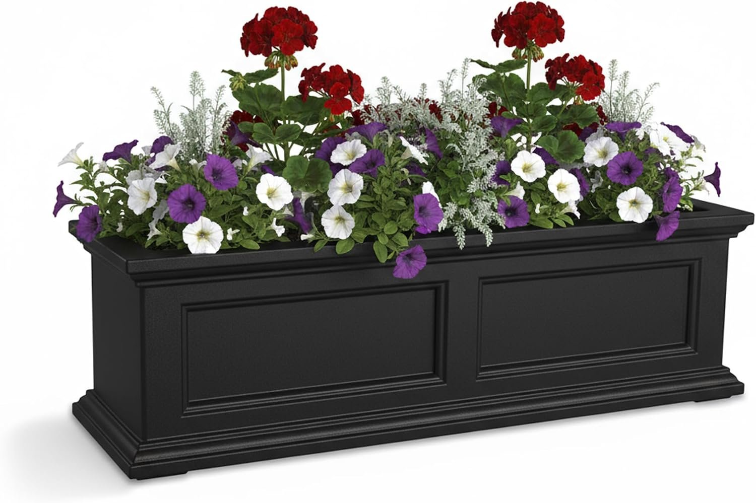 Mayne Fairview 36in Self-Watering Rectangular Window Box Planter, Black | Self-watering, All season, Fade resistant, Mounting brackets included, Built-in overflow, 15-year warranty