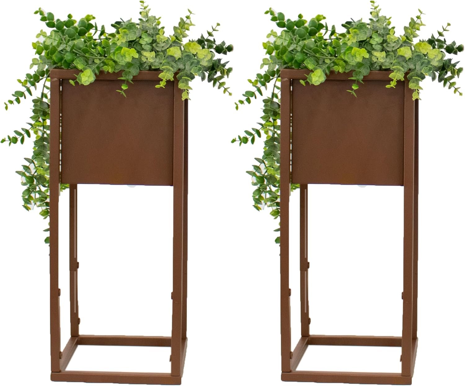 Sunnydaze 8.25-Inch Square Raised Planter Box with Legs – Set of 2 – Brown | 27-Inch H – 1.48-Gallon Soil Capacity – Drainage Holes with Removable Plugs – Cold-Rolled Steel with Powder-Coated Finish