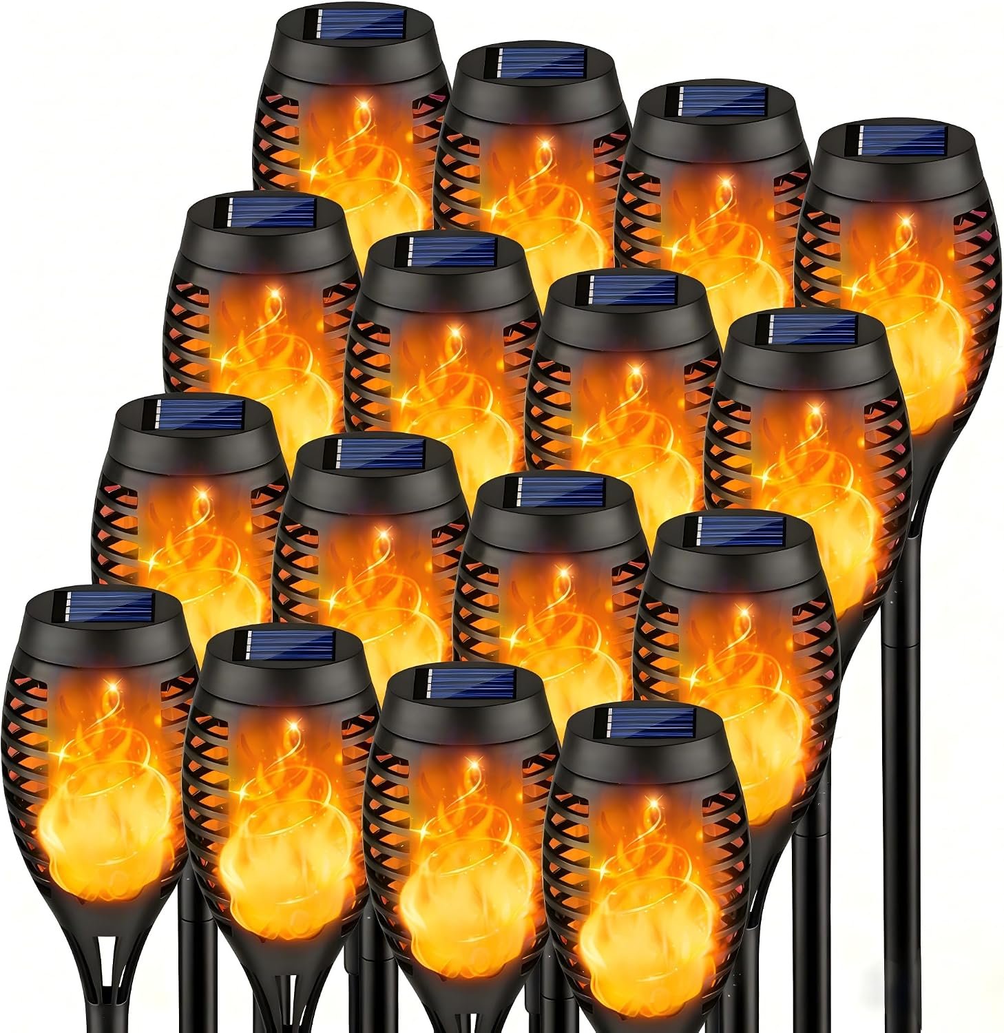 16Pack Solar Torch Lights Flickering Flame Solar Lights Outdoor Waterproof | Garden Lights Solar Powered for Halloween Decorations, Outdoor Solar Lights for Yard, LED Tiki Torches for Garden Yard Decor