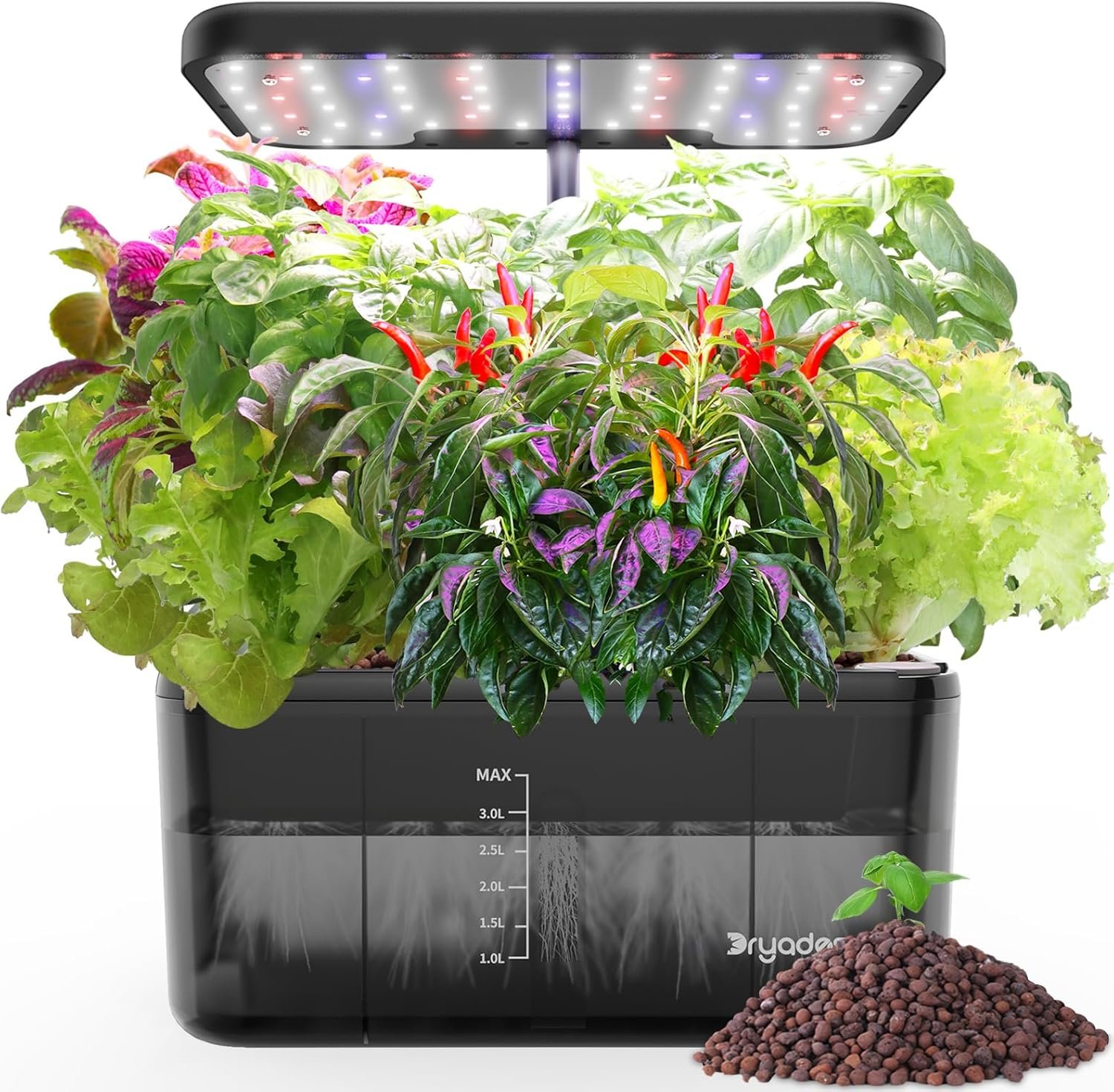 Hydroponics Growing System – Indoor Herb Garden w/Grow Light | Style of Clay Pebbles, w/ Premium Growth Lamp & Smart Quiet Pump, Plants Germination Kit, Gardening Gifts for Women