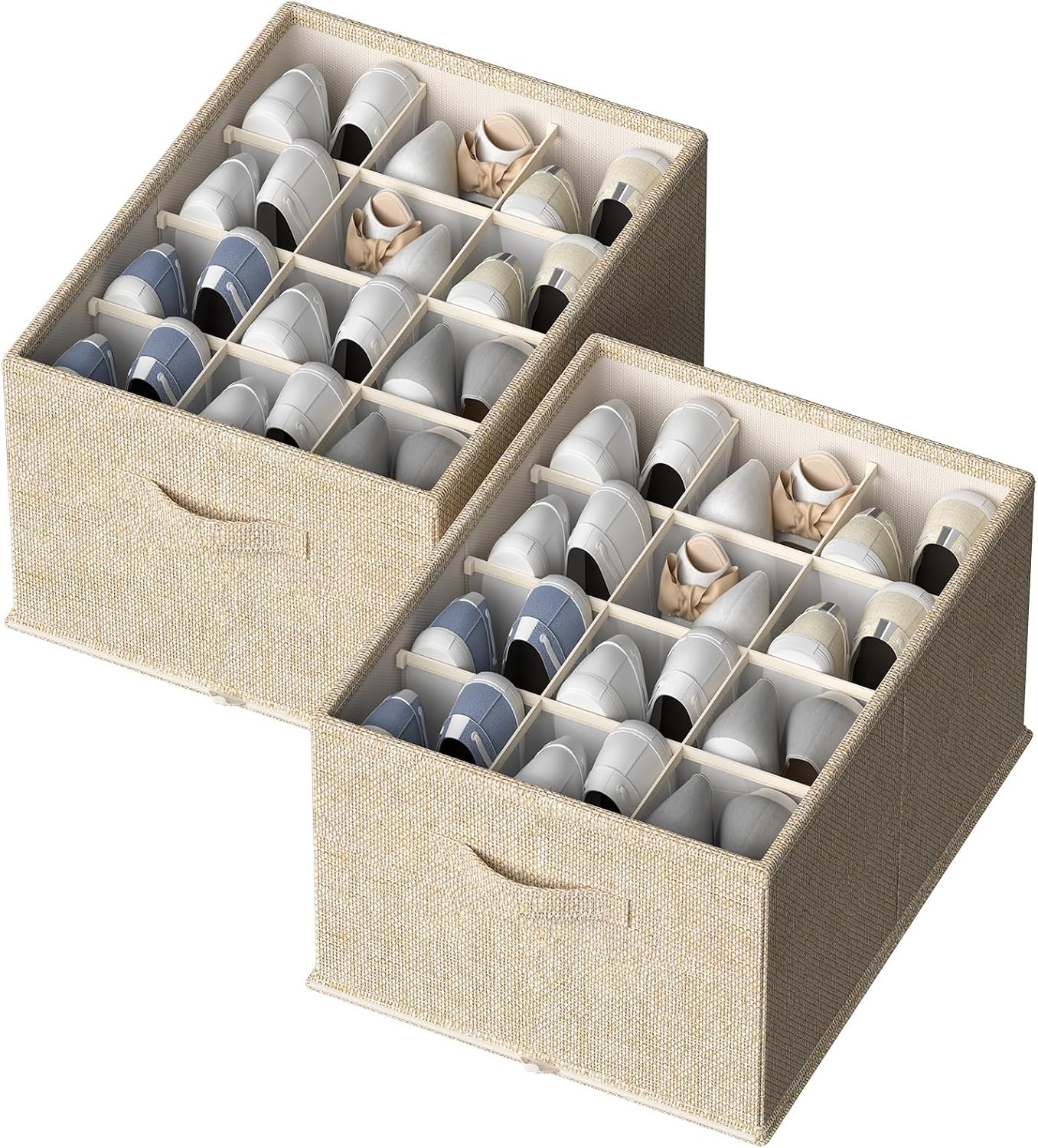FHSQX 2 Pack Shoe Organizer for Closet,Foldable Shoe Organizer,Fits up to 24 Pairs,Storage Containers With Bottom Support for Shoes | Foldable