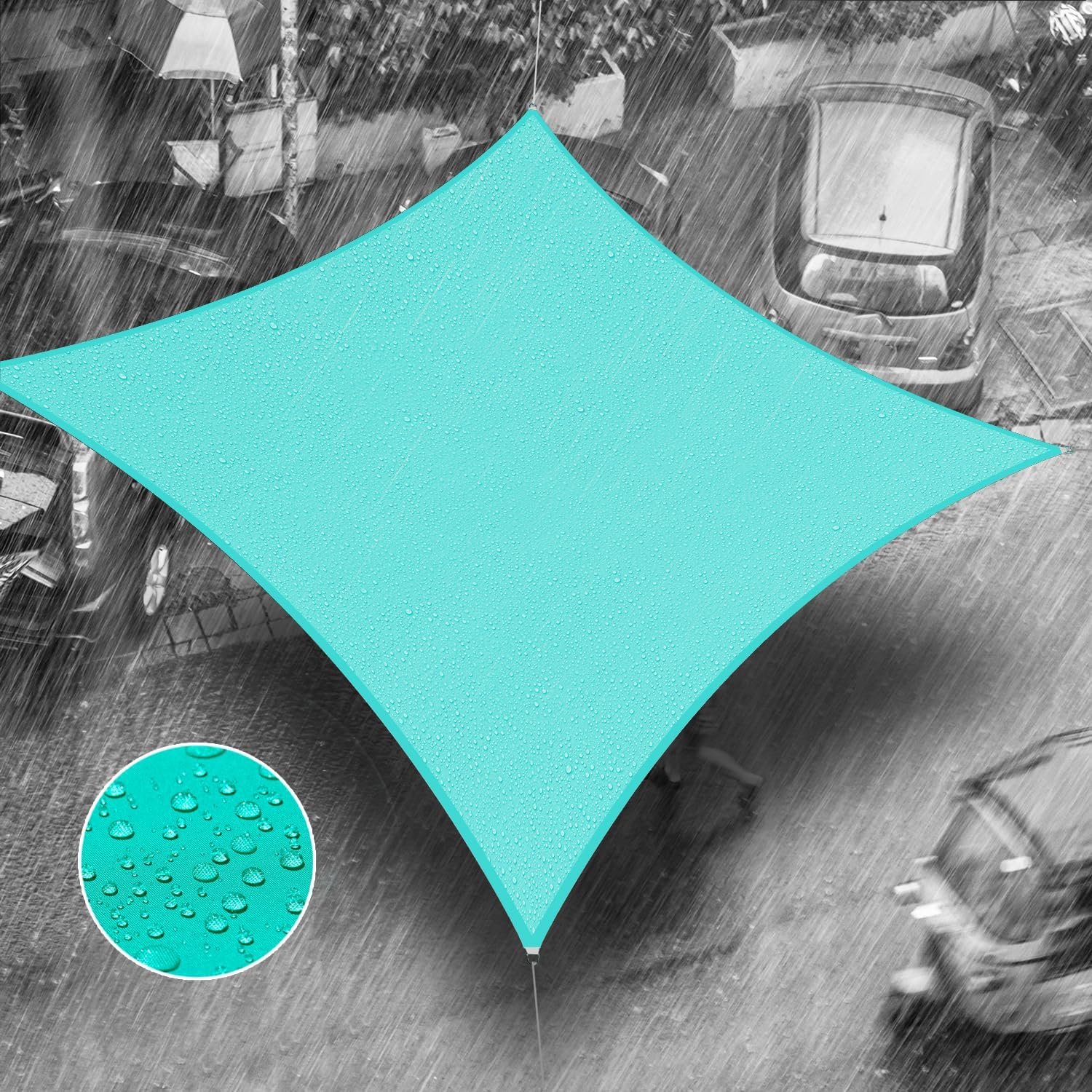 Royal Shade 14′ x 14′ Turquoise Square Waterproof Sun Shade Sail Canopy Awning, UPF50+ 95% UV Blockage & Water Resistant rsTADS14, Outdoor Backyard Patio Garden Carport (We Make Custom Size)