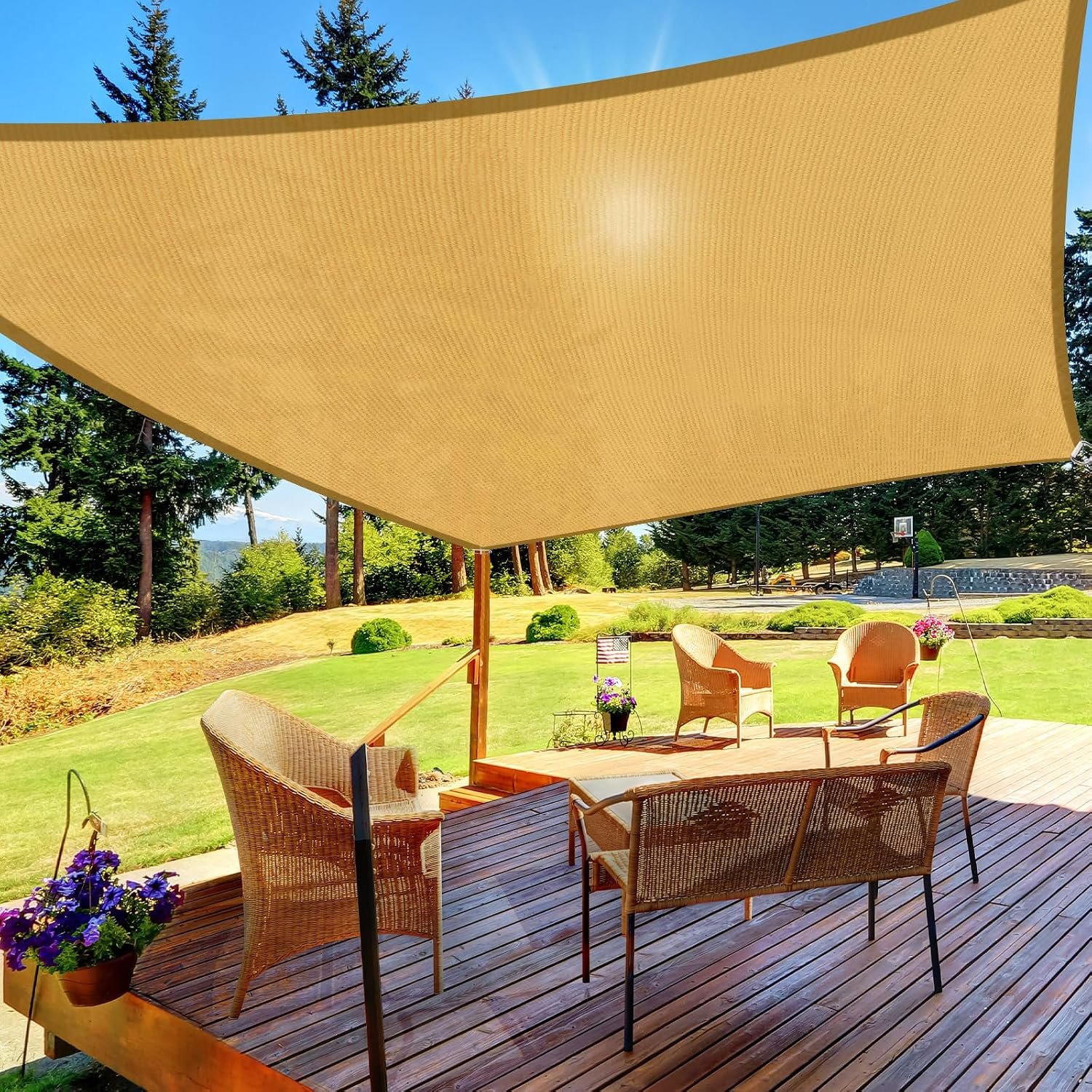 HappyTrends Sun Shade Sail,UV Protection Beach Shade Canopy Wind Sail | Heavy Duty,Tear and Rust Resistant Patio sail Shade for Yard Deck Lawn Garden Rectangle Sunshade,10’x 13′