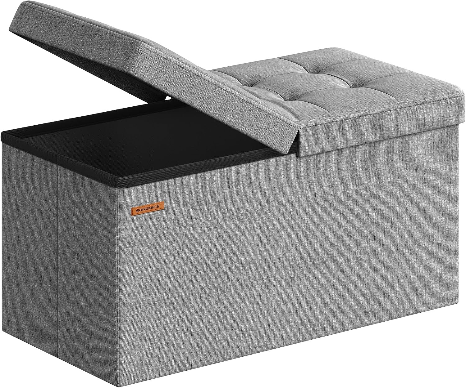 SONGMICS Mazie Collection – 30 Inches Storage Ottoman, Foldable Storage Bench with Flipping Lid, 660 lb Load Capacity, for Entryway, Living Room, Bedroom, Light Gray ULSF41G