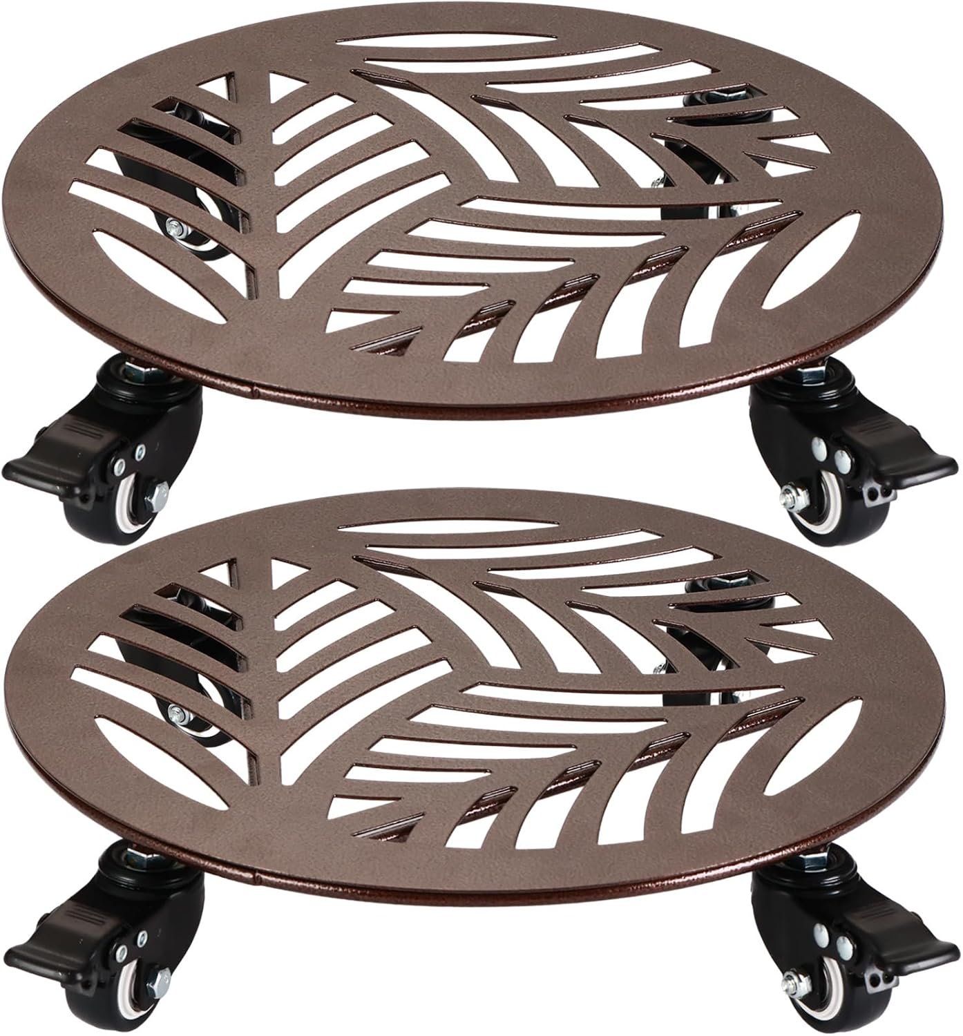 2-Pack Extra-large Metal Plant Caddy with Wheels 16 Inches Heavy-duty Rolling Plant Stands with Casters Wheeled Flower Pot Mover Rollers Rust-proof Iron Planter Dolly Coasters for Indoor Outdoor Use