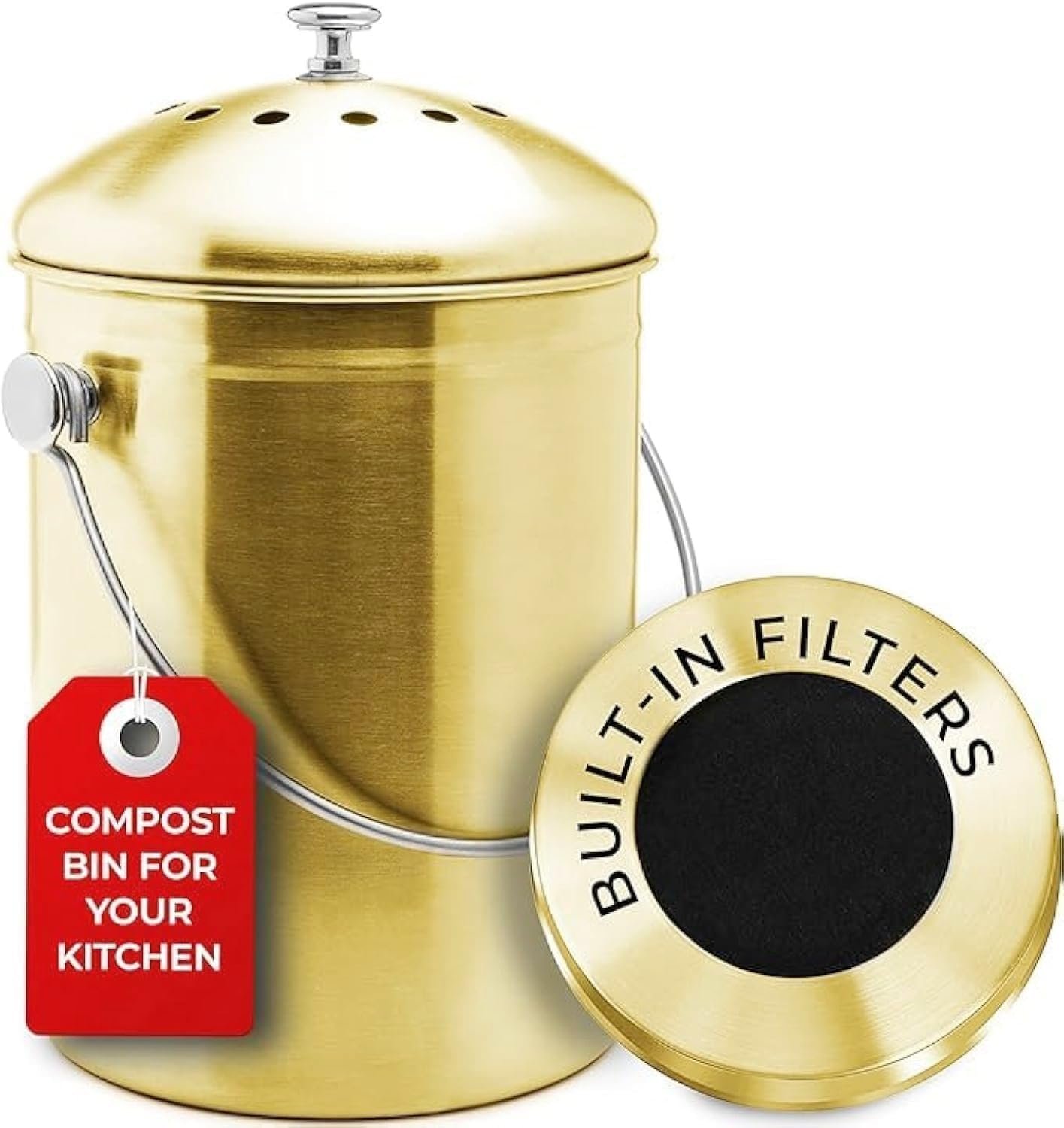 Epica Kitchen Compost Bin for Kicthen Countertops, 1.3 Galllon – Gold