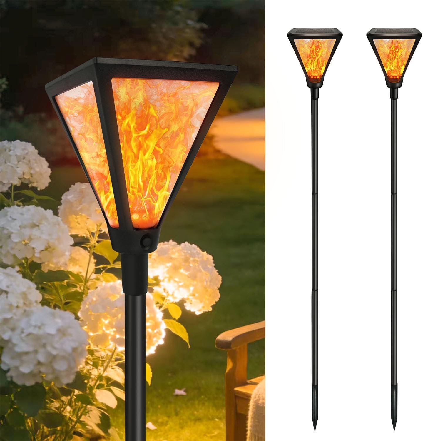 Flickering Flame Solar Torch Lights with 61″Extra-Tall & Super Larger Size | 2 Pack Solar Lights Outdoor for Halloween Decor, Solar Flame Lights Waterproof Tiki Torches for Outside Garden Yard Pathway
