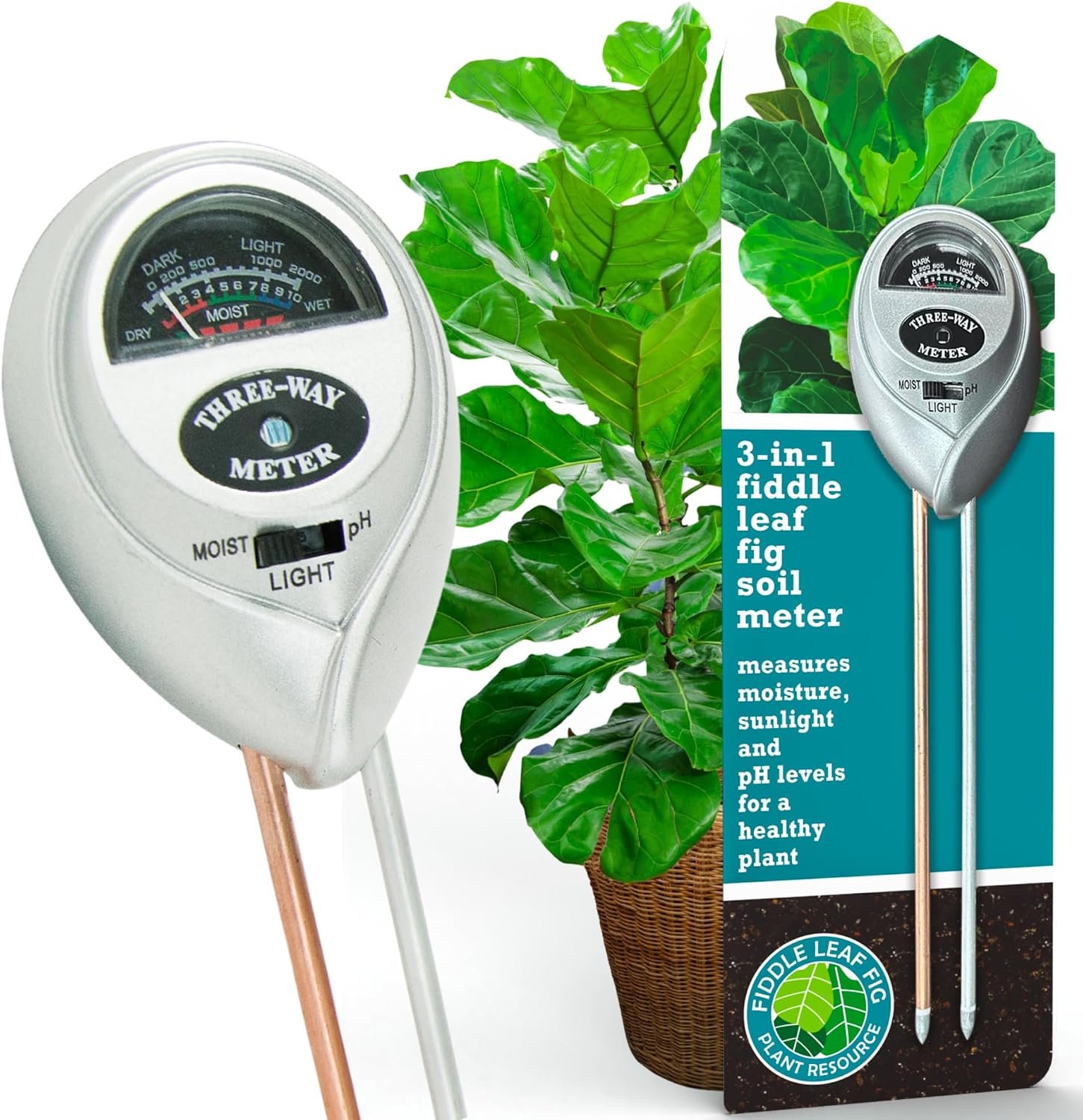 Fiddle Leaf Fig Health Meter, 3-in-1 Soil Moisture, Light & pH Testing Tool