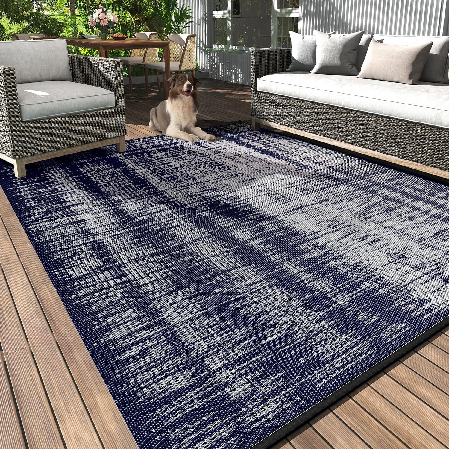 MontVoo Outdoor Rug Waterproof 5×8 ft Outdoor Patio Rug Mat Reversible Plastic Straw Outside Rug Carpet Outdoor Rugs for RV Camping Picnic Beach Balcony Porch Deck